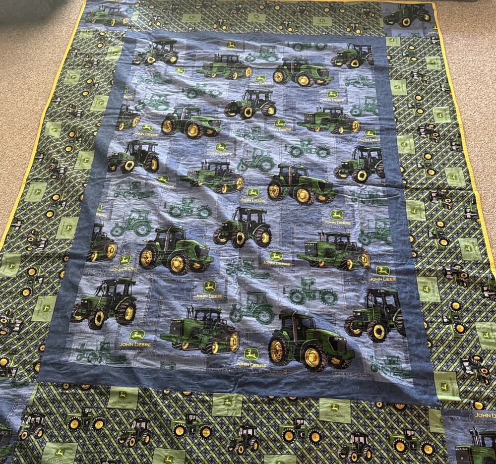 John Deere Tractor Country Style Quilt Blanket 85” By 68” Handmade